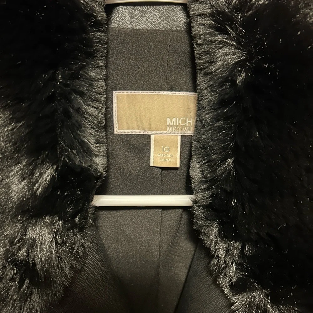 Michael Kors Faux Leather Fur Biker Jacket Women’s 10 Black Quilted - Picture 4 of 6
